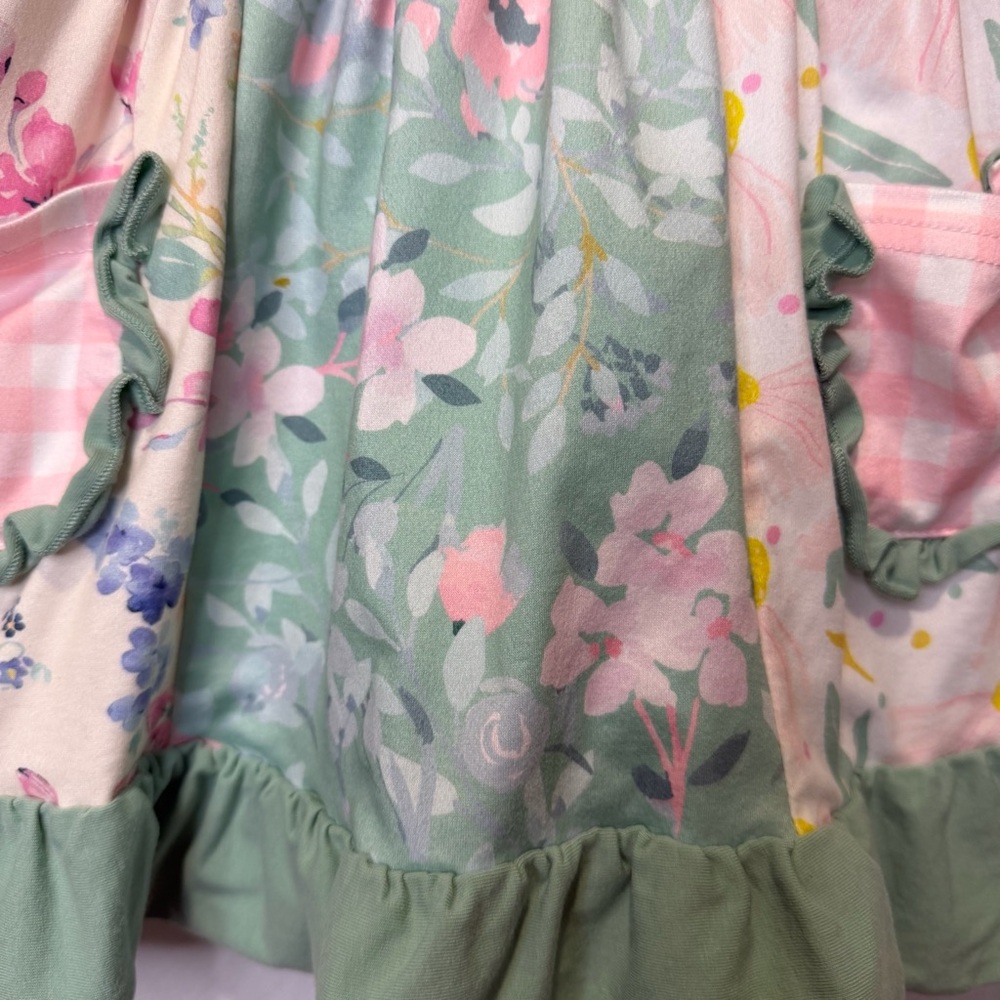 Marie Nicole Girls 6-12 months Plaid Floral Green Cream Pink Adjustable Dress - Picture 3 of 6